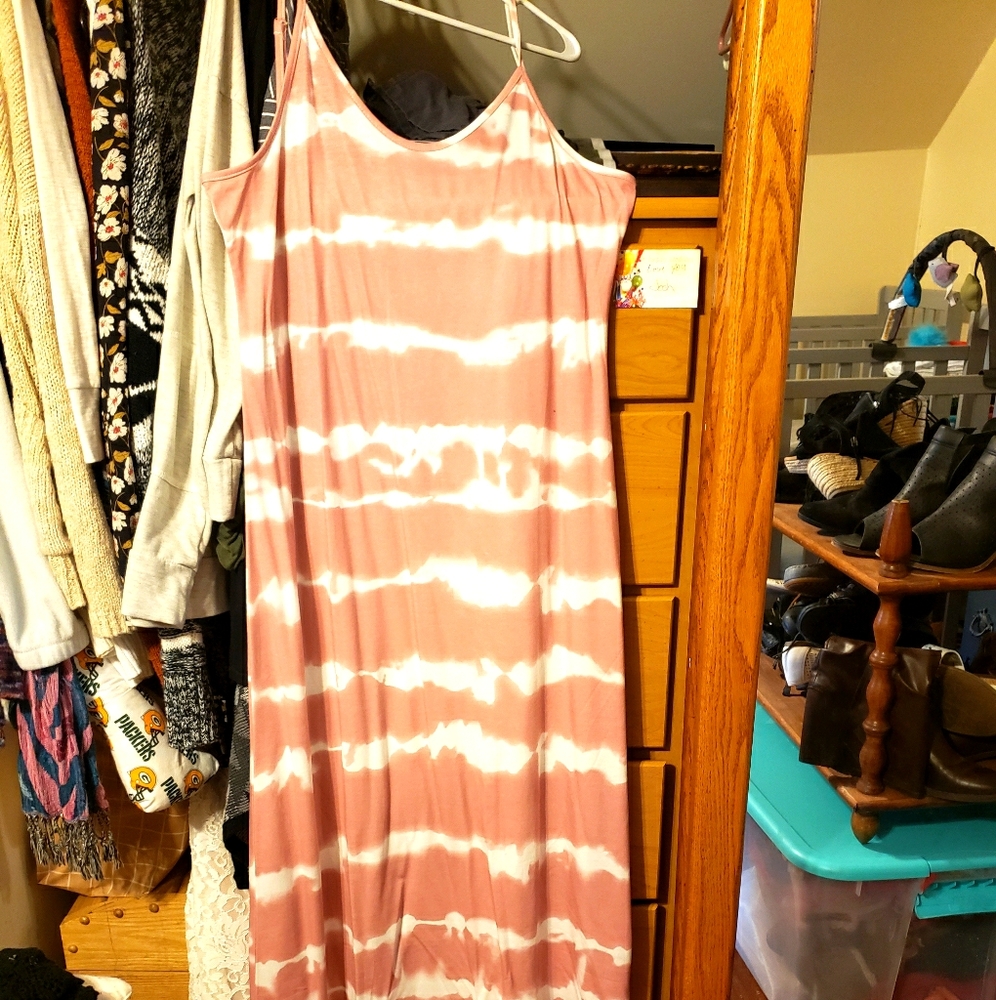 Large floor length pink tye dye dress